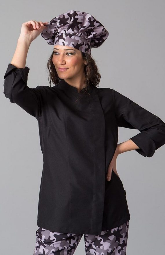 chaqueta-cocina-unisex-manga-larga-colores-negro-mujer
